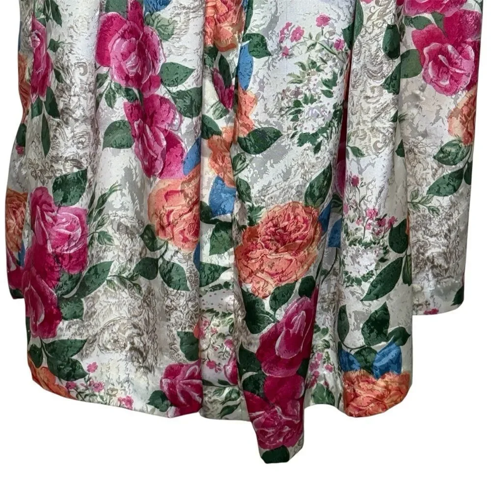 Vintage Cinema Etoile Floral Lace Kimono Robe Matching Sash Pink White Green Med